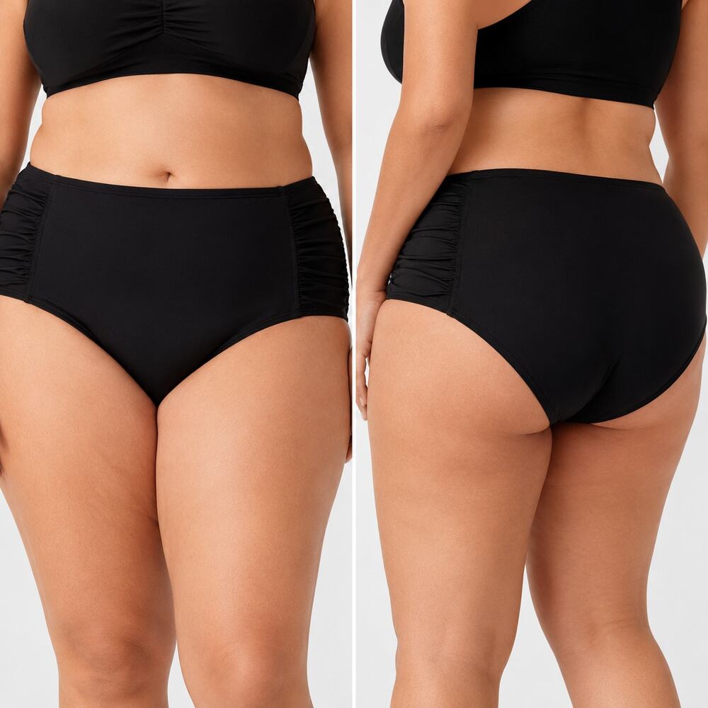 Apt. 9 Swim Briefs 2X Black Ruched Tummy Control Plus Size